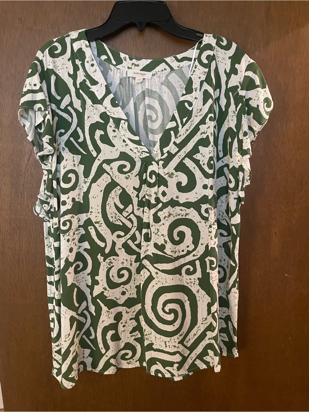 Haute Hippie Green & White Abstract V-Neck Tunic